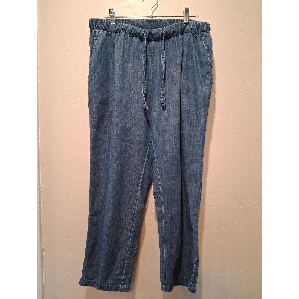 WOMAN WITHIN Blue Jean Pull On Pants Pockets Drawstring Elastic Waist 16W Petite